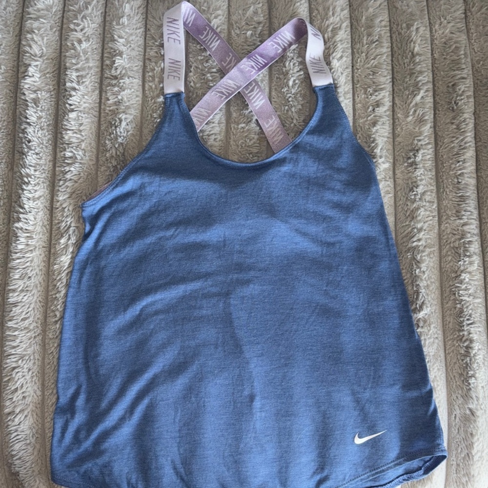 Nike Blue Athletic Tank with Pink Logo Crossback Straps Size S